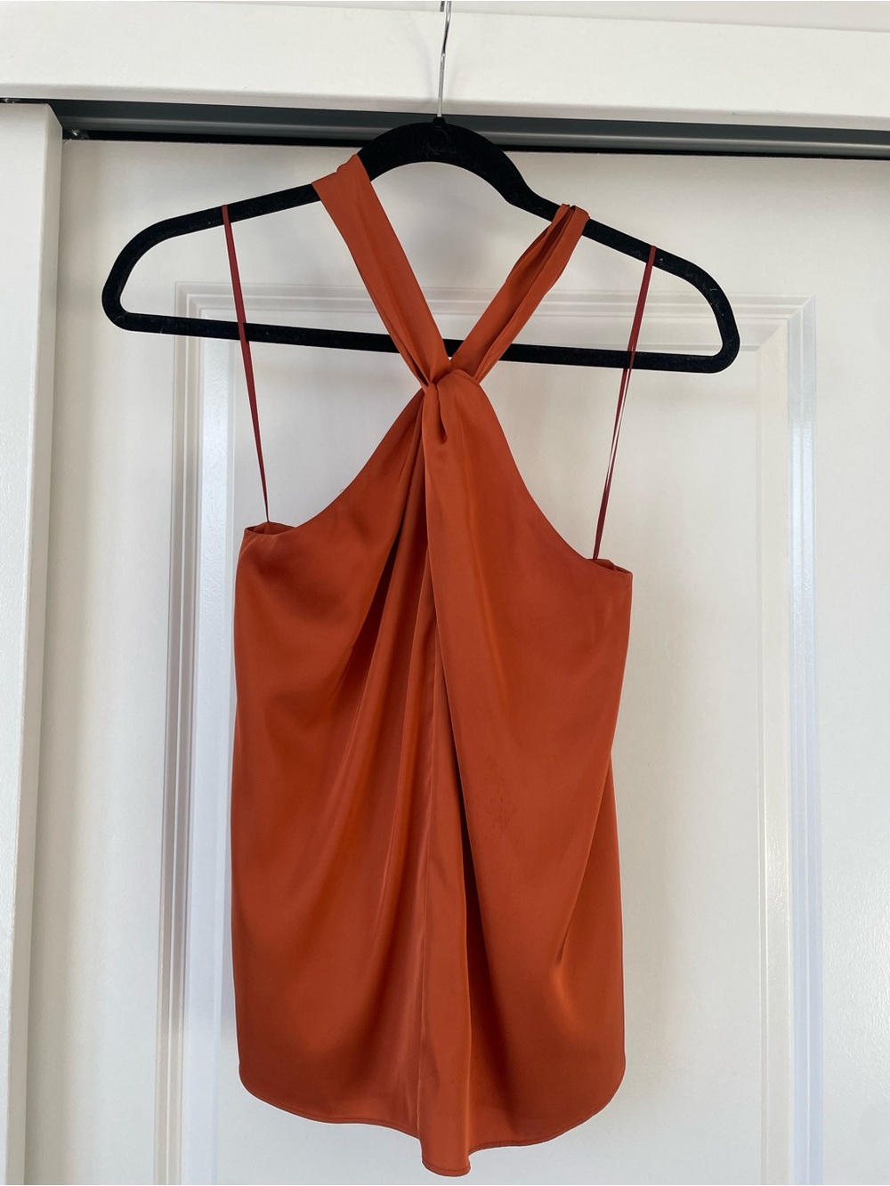 Rachel Zoe One-Shoulder Twist Satin Top in Rust